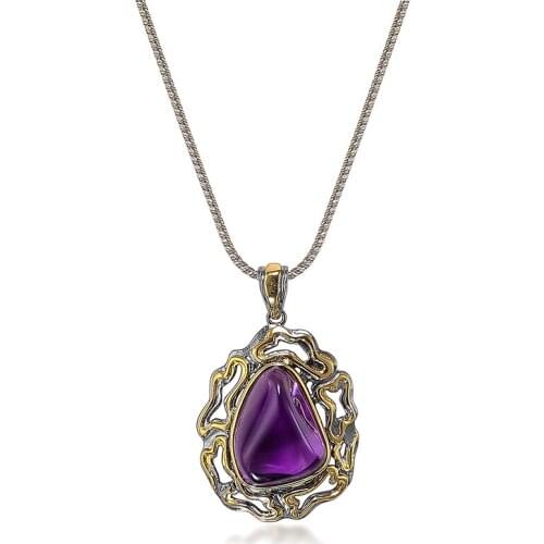 Amethyst S925 silver jewelry set jewelry original design high-end pendant handicraft Chinese style ring