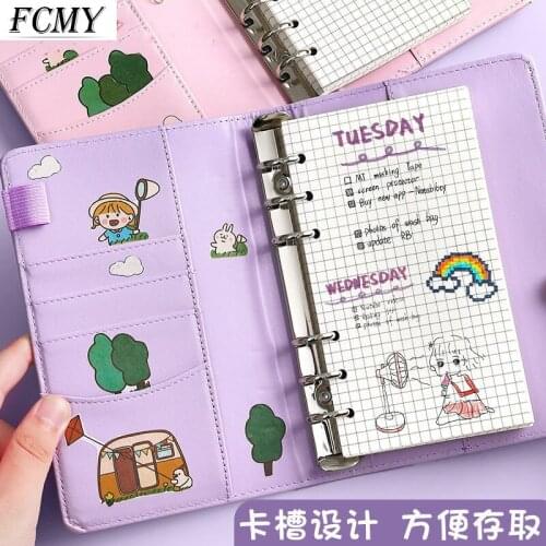 A5/A6 Leather Loose Leaf Refill Notebook Cover Spiral Binder Macaron Colourful Planner Book Replacement Cover Kawaii Stationary