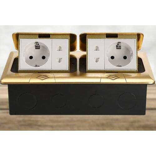 Brass Panel Pop Up Floor Socket 16A EU Standard Power Outlet brass socket Charging Port 5V 1A French socket computer socket