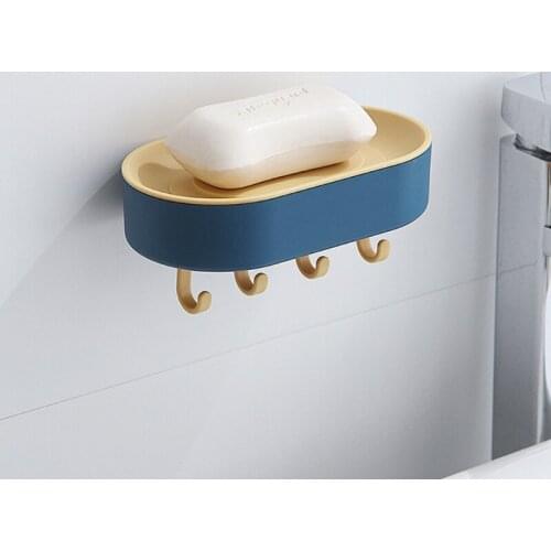 M17D Drain Soap Box with Hooks Wall-Mounted Soap Holder Double-Layer Punch-Free Hanging Soap Rack Case Organizer