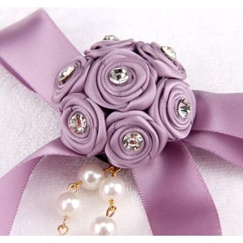 Trendy Solid Colors Ribbon Handmade Little Roses Rhinestone Petal Golden Tassel White Round Water Drop Pearls Women Brooch Pins