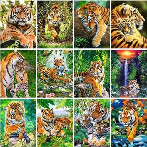 5D DIY Diamond Painting Kits Tiger Animal Mosaic Full Round With AB Drill Layout Picture Rhinestone Embroidery Home Decoration