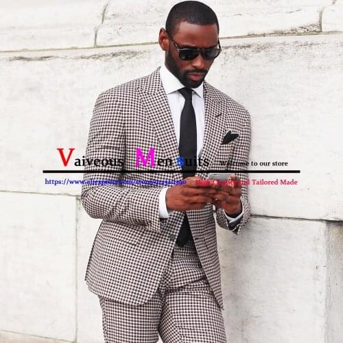 Mens Plaid Suit For Wedding 2 Pieces Custom Made Business Casual Men Suits Fashion Groom Wedding Tuxedo Checkered Prom Suit