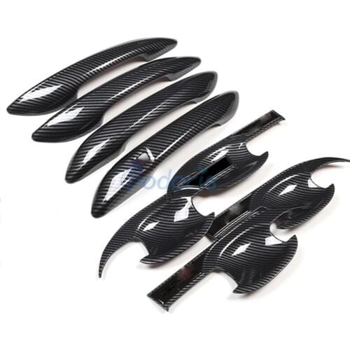 Carbon Fiber Look Door Handle Cover Bowl Insert Trim Panels Frame Car Styling For Hyundai Elantra CN7 2020 2021 Auto Accessories