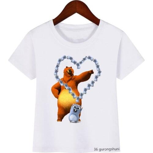 New summer style kids tshirt funny heart-shaped grizzly bear cartoon print boys t shirt fashion casual girls t-shirt camisole