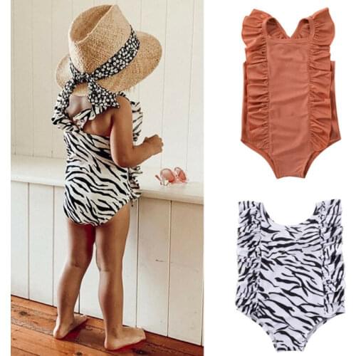 1-6Y Toddler Baby Kid Girls Ruffles Swimsuit Swimwear Leopard Beachwear Bathing Suit