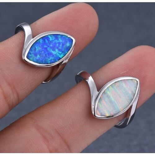 Luxury Female Male Blue White Fire Opal Ring Silver Color Marquise Cut Big Stone Wedding Rings For Women Mens Wedding Bands