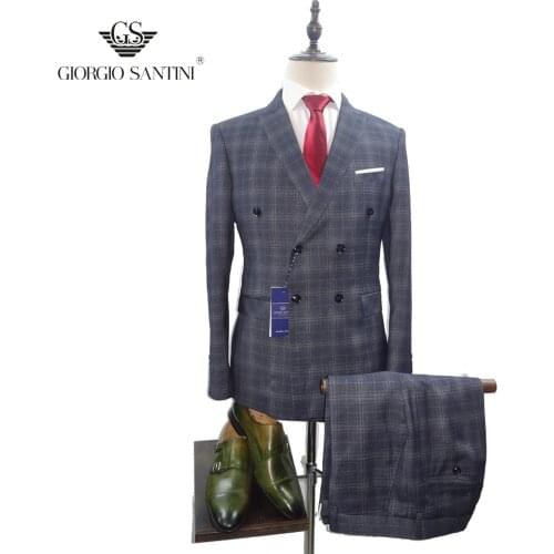 Blazer+Pants) Luxury Men Suit 2 Piece Set Fashion Boutique Lattice Groom Wedding Dress Mens Tuxedo Men Banquet Club Dress