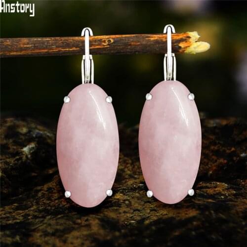 Vintage Eye Shape Natural Quartz Earrings For Women Real Silver Plated Natural Stone Claw Fashion Earring