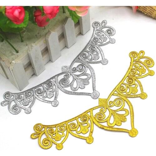 YACKALASI 5 Pieces/Lot Iron On Patches Gold Appliqued Royal Crown Cosplay Lace Diy Embroidery Trims 22cm*8cm