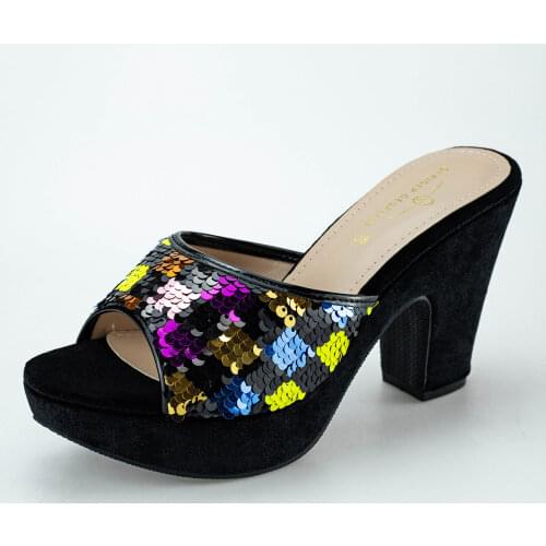 Gold Silver Red African Women Slippers Round Buckle Sexy Shoes Ladies 2020 Snake Print Sexy Square Heeled Shoes Outdoor Footwear