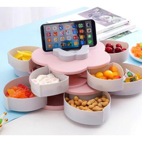 Petal-Shape Rotating Plastic Storage Box Fashionable for Seed Nut Candy Dry Fruit Container Candy Plates Fruit Organizer Storage