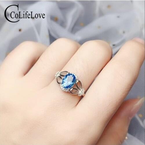 CoLife Jewelry 925 Silver Topaz Ring for Daily Wear 100% Natural Sky Blue Topaz Silver Ring Sterling Silver Topaz Jewelry