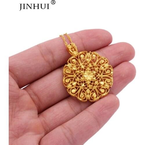 Jewelry African for women 24K gold color round pendant necklace 45cm Girl link chain Dubai wedding gifts jewellery collares