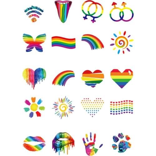 20x Rainbow Waterproof Heart Temporary Tattoos Leg Hand Transfer Stickers Decals