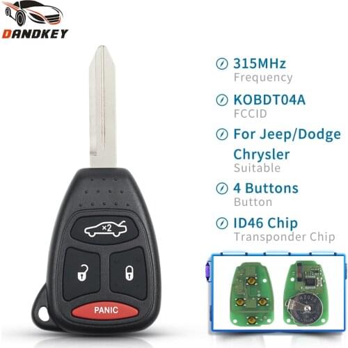 Dandkey 4 Buttons Fob For Dodge Chrysler Jeep 300 Aspen Charger Grand Commander Cherokee 2005-2009 KOBDT04A 315Mhz Remote Key