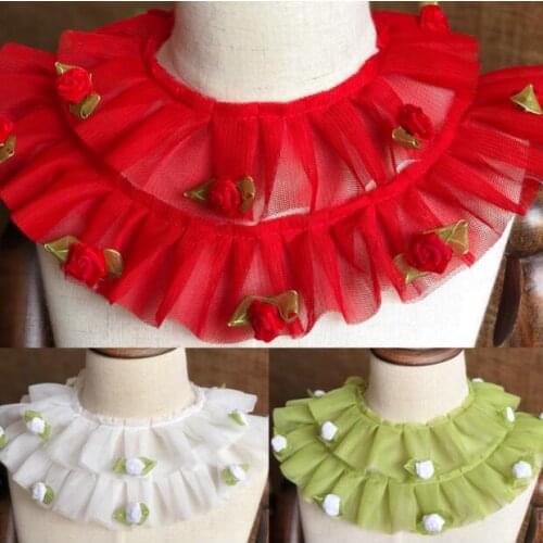 5yards Handmade DIY Childrens Doll Clothing Skirt Decorative Accessories Flower Embroidery Pleated Ruffle Mesh Lace Trim Fabric