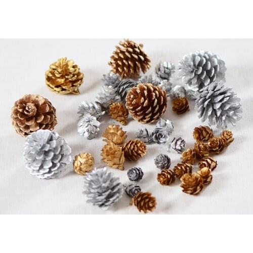 6/9pcs Christmas Decoration Gold Silver Pine Cones Wedding Christmas Wreath Decoration Pine Cone Ball Christmass Tree Ornaments