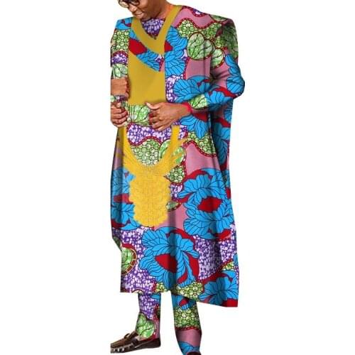African Clothes African Print Dashiki Men Robe Africaine Wedding Party Suit African Gown WYQ505
