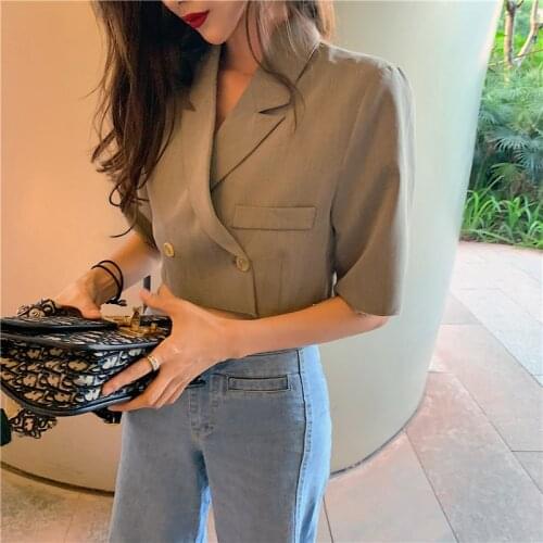 2019 Womens Blazer Short Sleeve Blazers Solid One Button Coat Slim Office Lady Jacket Female Tops Suit Blazer Femme Jackets