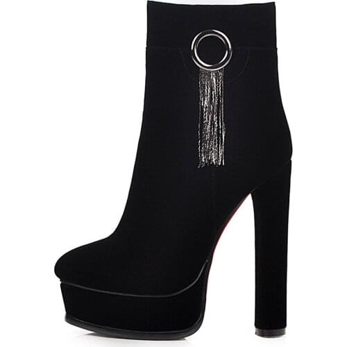 Fashion Women Ankle Boots Chelsea Boots White Shoes Autumn Black Ladies Round toe Side Zipper Sexy Chunky High Heels Booties