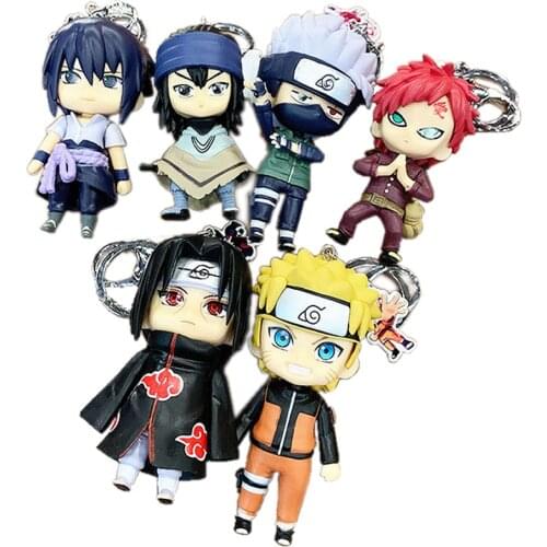 Anime Naruto Figure Keychain Cartoon Kawaii Uzumaki Kakashi Uchiha Sasuke Action Model Keyring Accessories Pendant Kids Toy Gift