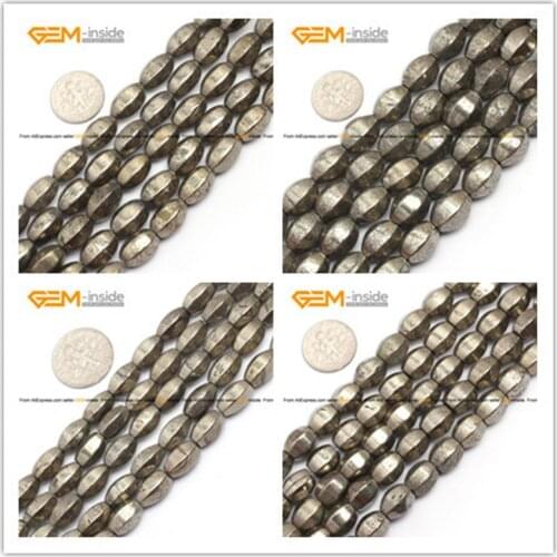 Gem-inside Selectable Size 15inch Natural Beads Pryrite Beads Faceted Olivary Gary For Jewelry Making Bracelet Gift DIY Beads