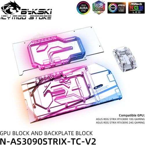 Bykski A-RGB Video Cards Water Block Backplate Block For ASUS ROG Stirx Geforce RTX 3080 3090 GPU Heatsink N-AS3090STRIX-TC-V2