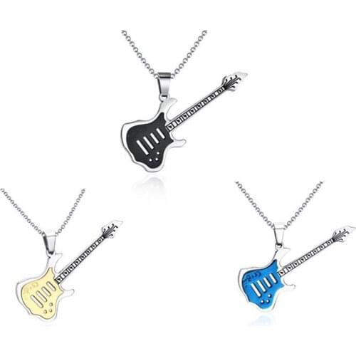 Stainless Steel Music Guitar Note Pendant Necklace Fashion Delicate Musical Instruments Punk Rock Jewelry Gift For Him