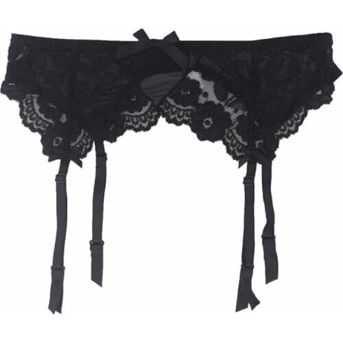 Black/White Solid Color Bow Lace Floral Gauze Women Garter Belt for Stockings Lingeries Gift Present GA1002