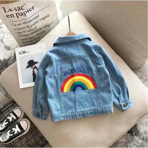 Fashion Spring Autumn Baby Girls Kids Denim Jeans Rainbow Embroidery Washed Princess Jackets Cardigans Outwear Baby Boys Coats