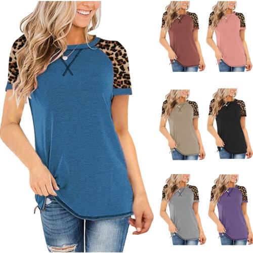 Womens T-Shirt Short Sleeve O-Neck Casual Colorful Leopard Stitching Loose Oversize Top 2021 Summer Sports Tees Female Clothes