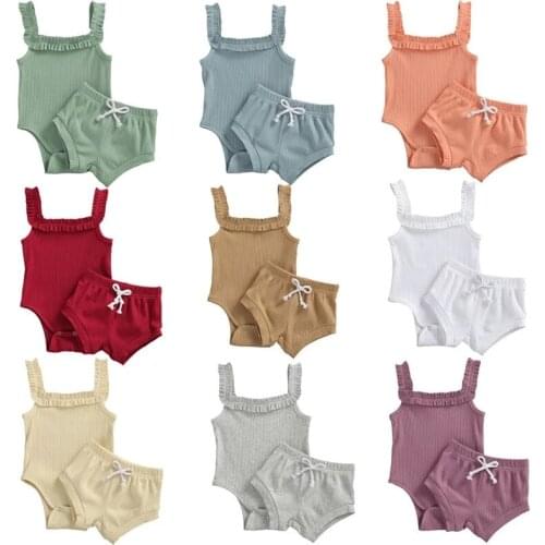 New 9 Colors Baby Clothing Outfits 2Pcs Infant Baby Girls Romper Tops + Shorts Summer Baby Clothes Set 0-24 Months