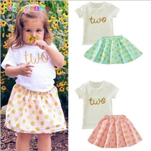 Babzapleume Summer Kids Clothes For Baby Girls Outfits Short Sleeve T-shirt+Dot Skirt Children Clothing Sets 2Piece Suits BC1353