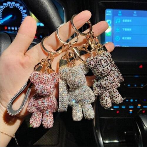Korea Claw Diamond Bear Keychain Cute Diamond Doll Accessories Gift Car Bag Pendant Full Diamond Car Key Chain Pendant