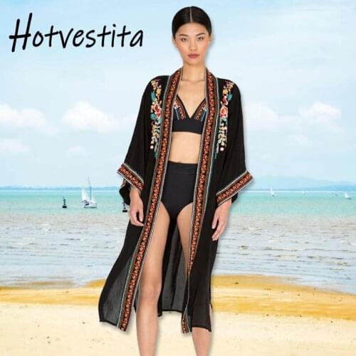 SOGA DRESS Kaftan Dress Beach Black Cotton Half Sleeve Summer Embroidered Tunic Women Sarong Loose Beachwrap Cover Up Cardigan