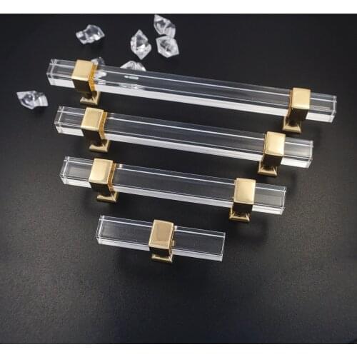 MFYS 2.5'' 3'' 3.78'' Acrylic Furniture Handles Zinc Alloy Cabinet Pulls Gold Drawer Knobs Kitchen Cupboard Door Knobs Pull