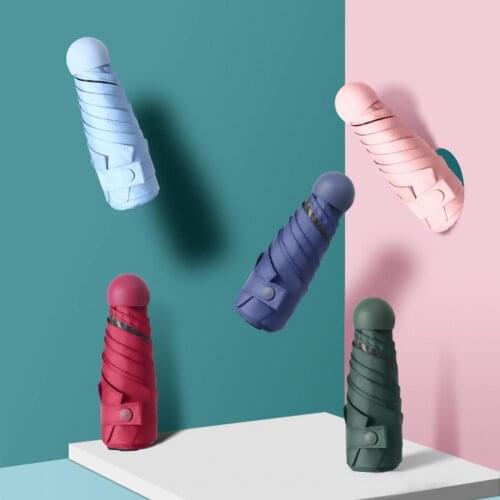 Fashion Sun Umbrella Five-folding UV-proof Long Handle Umbrella Capsule Shape Hexagonal Design Sunshade for Outdoor Activity