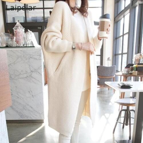 2020 Autumn New Womens Loose Cardigan Sweater Sweater Thick Bat Sweater Mid-length Sweater Top Coat
