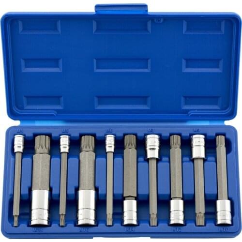 New 10pcs S2 12 Point Spline Bit Socket Set Chrome Vanadium Sockets