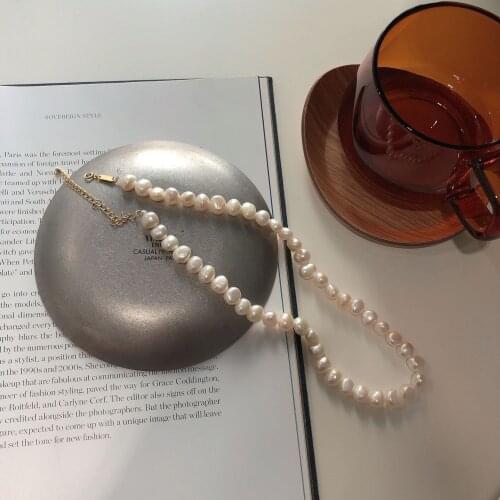 Retro S925 sterling silver Feminine style necklace choker baroque pearls Necklaces for Women Collar Torques Neck Jewelry