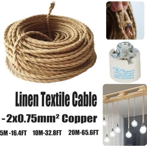 Beige 5/10/20 Meters Vintage Electrical Wire Hemp Rope Woven Textile Wire Twisted Cable Braided Wire Retro Pendant Light Line