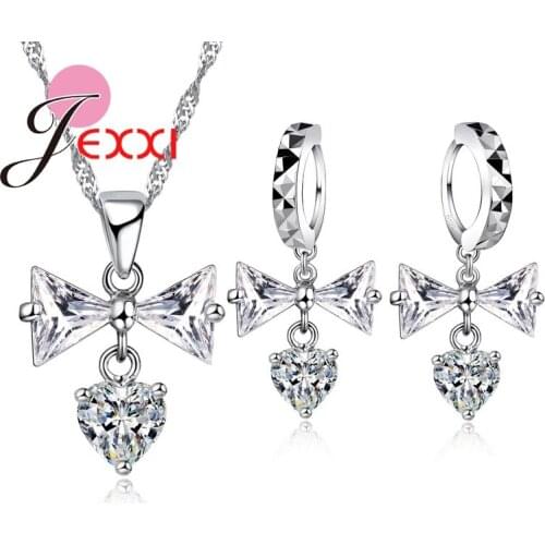 925 Sterling Silver CZ Crystal Cherry Necklace Heart Earrings for Women Bride Cubic Zirconia Wedding Jewelry Sets