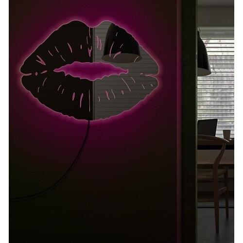 Sexy Hot Lip Decorative Luminous Wall Mirror For Girl Bedroom Kiss Lip Bite Frameless Acrylic Mirror With LED Backlight For Her