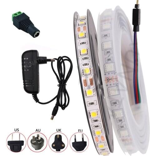 DC 12V RGB LED Strip 5050 IP21 IP65 IP67 Natural White/Warm White EU/AU/US/UK Plug Flexible LED Tape 60 Leds/m LED Strip Light