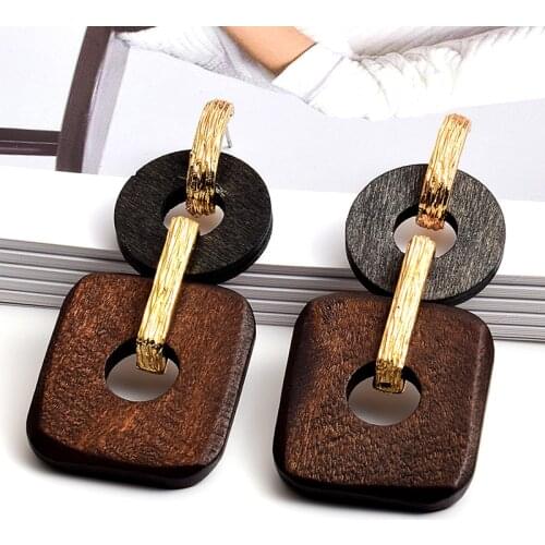 Vintage Handmade Ethnic Wooden Drop Dangle Earrings Women Fashion Wood Statement Pendant Earrings Unique Jewelry Gift