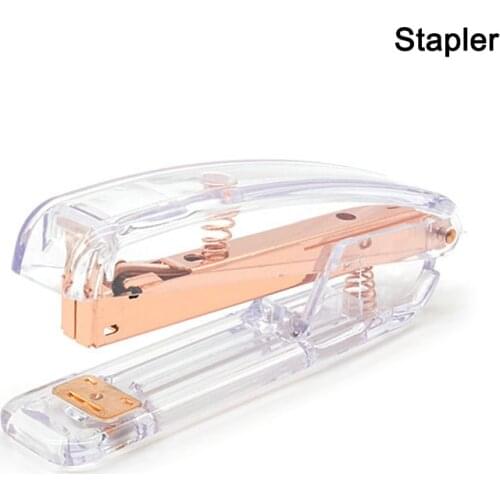 Rose Gold High-grade Transparent Plastic Stapler Office Study Binding Machine JR Deals