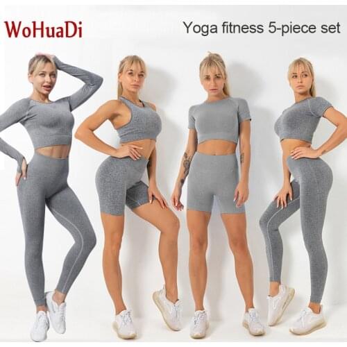 WOHUADI 2021 Sportswear Womens Clothing Seamless Sport Set Gym Workout Yoga Suit Fitness Long Sleeved Shirt Leggings Female