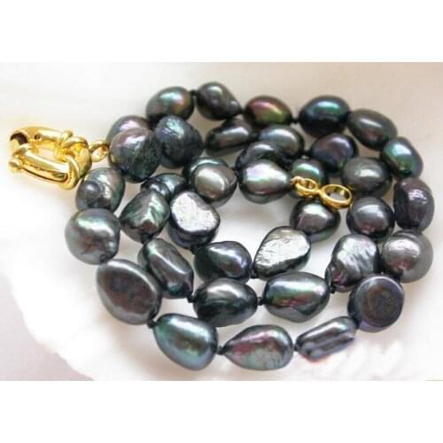 Perfect New Arriver Pearl Jewellery,5pcs 17inches 11-12mm Big Size Black Color Baroque Freshwater Pearl Necklace,Free Shipping