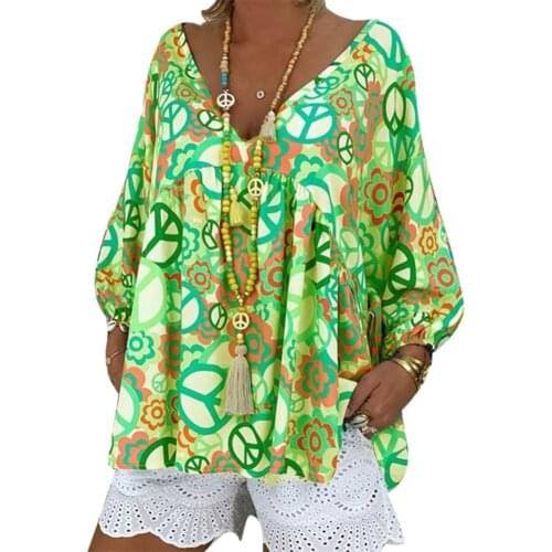 80%HOT Summer Women Floral Print V Neck Long Sleeve CausalS1 Loose T Shirt Pullover Top